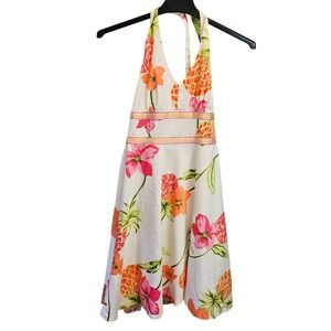 Donna Ricco Halter Sun‎ Dress Floral Pineapple Summer Beach Tropical Women's 6
